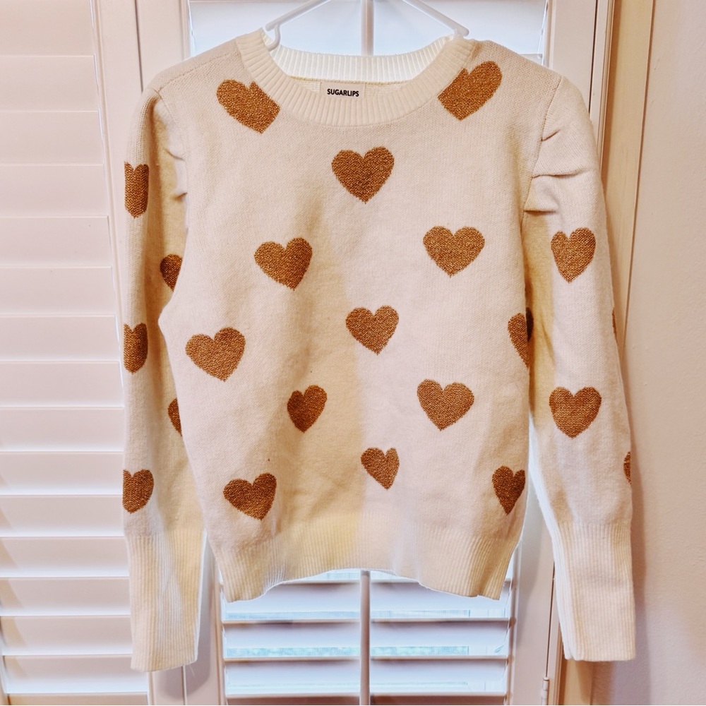 Super cute white sweater with gold hearts worn once